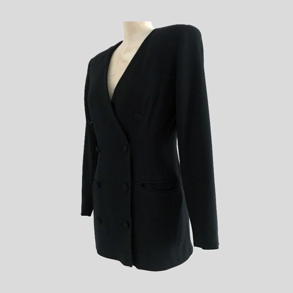 Vintage 1990s Black Double Breasted Tailored Minimalist Blazer XS
